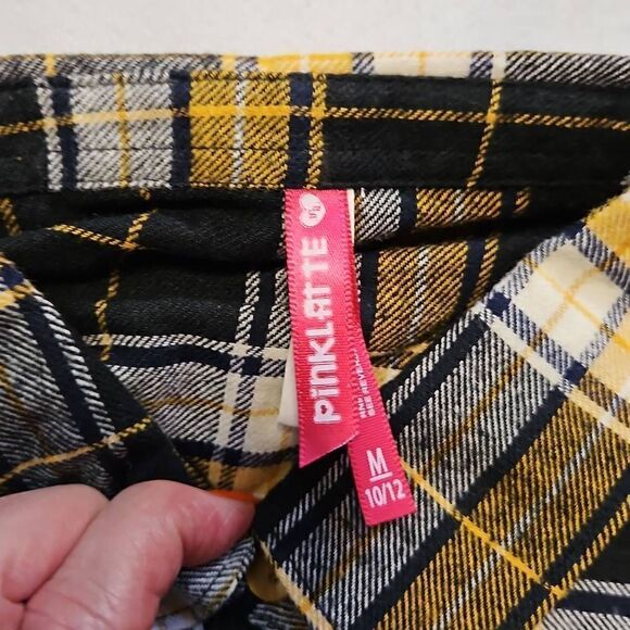 PinkLatte Cutie Patootie Plaid Flannel Button Front Shirt Yellow 10/12 (Girls) - Picture 4 of 6